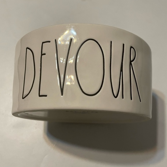 Rae Dunn Artisan Collection Large 6” Diameter Pottery Pet Bowl 3” Deep DEVOUR - Picture 4 of 5